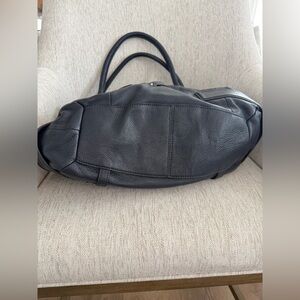 Casual Navy Leather Shoulder Bag